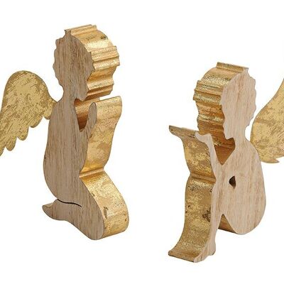 Ange en or en bois/métal, 2 assortis, 19-21 cm