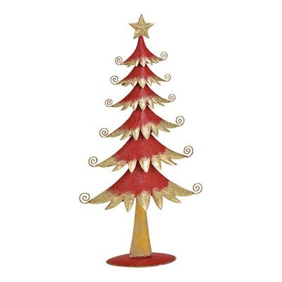 Tannenbaum aus Metall Rot mit Gold Glitter (B/H/T) 21x40x6cm