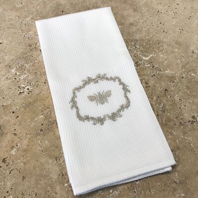 Embroidered tea towel and cotton hand towel NEW ABEILLE WHITE