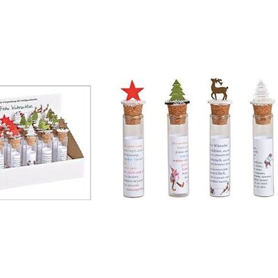Money gift test tube with wooden Christmas motifs made of transparent glass 5-fold