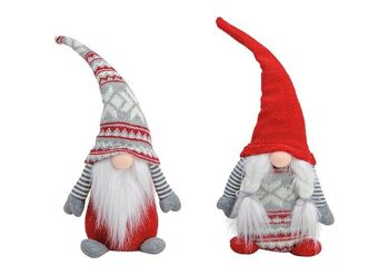 Gnome rouge gris en textile, 2 assortis, L15 x P10 x H38 cm