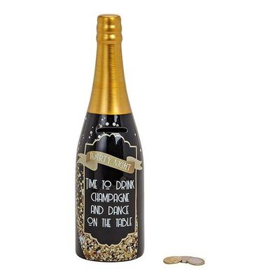 Hucha para botella de champagne Party Night de cerámica, negro, (B) 30 cm, Ø 9 cm