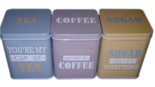Set of 3 metal boxes for coffee - sugar - tea, different colors. Dimension: 10x10x13cm TM-651A