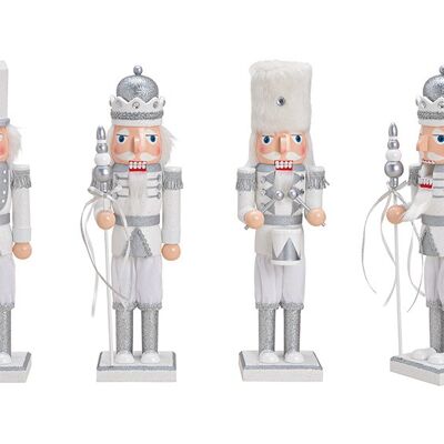 Nutcracker with glitter made of wood white 3-way