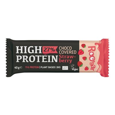 High-protein strawberry bar with pink glaze