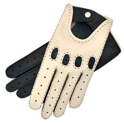 Rome Creme and Blue Deerskin Driving Gloves