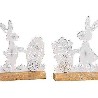Stand up bunny made of metal on a wooden base white 2-way
