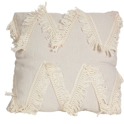 CREAM CUSHION WITH POLYESTER FRINGES 45X45X10CM HM843240