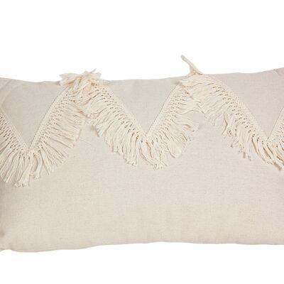 CREAM CUSHION WITH POLYESTER FRINGES 30X50X10CM HM843241