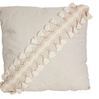WHITE CUSHION WITH POLYESTER TASSELS 45X45X10CM HM843242