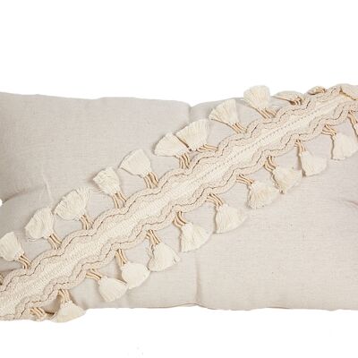 WHITE CUSHION WITH POLYESTER TASSELS HM843243