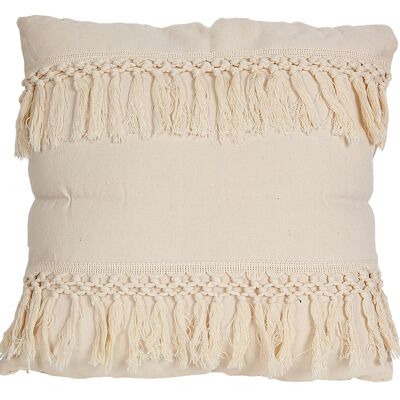WHITE CUSHION WITH POLYESTER FRINGES 45X45X10CM HM843246