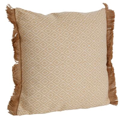 BEIGE CUSHION WITH POLYESTER FRINGES HM843258