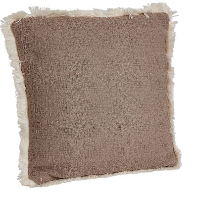 GRAY EDGED CUSHION WITH CREAM POLYESTER FRINGES 45X45X10CM HM843262