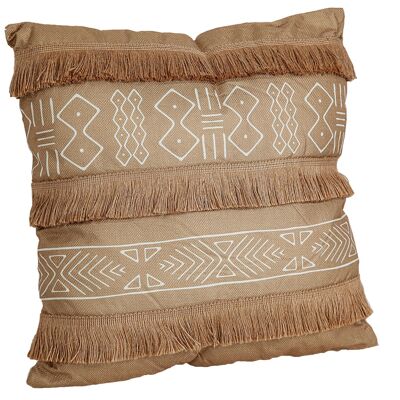 BROWN CUSHION WITH BROWN POLYESTER FRINGES 45X45X10CM HM843266