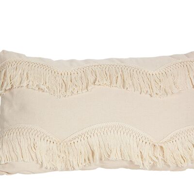 WHITE CUSHION WITH CREAM POLYESTER FRINGES HM843269
