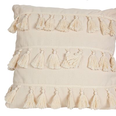 WHITE CUSHION WITH WHITE POLYESTER TASSELS HM843270