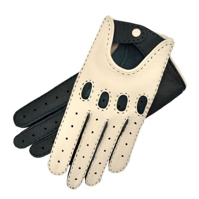 Rome Creme and Blue Deerskin Driving Gloves