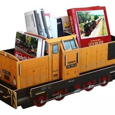 Magazine rack diesel locomotive V60 Goldbroiler made of wood