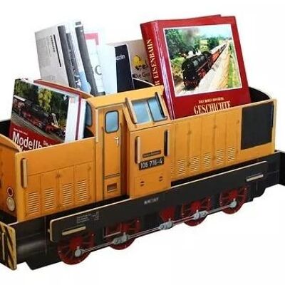 Magazine rack diesel locomotive V60 Goldbroiler made of wood