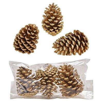 Pine cones 7x10x7cm set made of wood gold set of 3