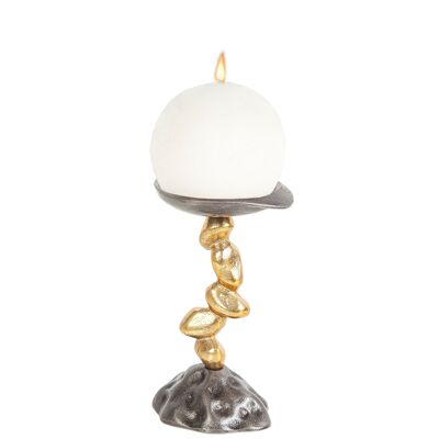 BLACK/GOLD ALUMINUM STONE CANDLE HOLDER HM33717