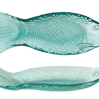 ASSIETTE A POISSON VERRE TURQUOISE 30X12X5CM HM45402