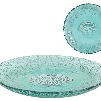 TURQUOISE GLASS SHELL PLATE HM45423
