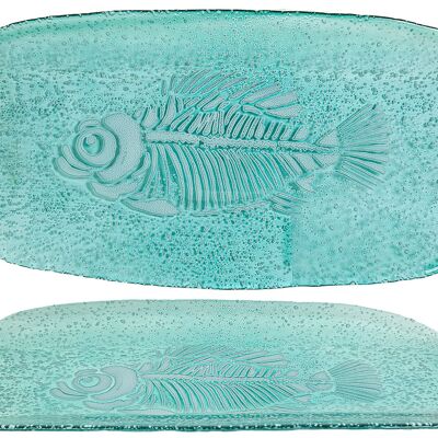 RECTANG PLATE. TURQUOISE GLASS 47X23X4CM HM45424