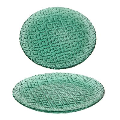 PLATO POSTRE VIDRIO VERDE 22X22X2CM HM45437