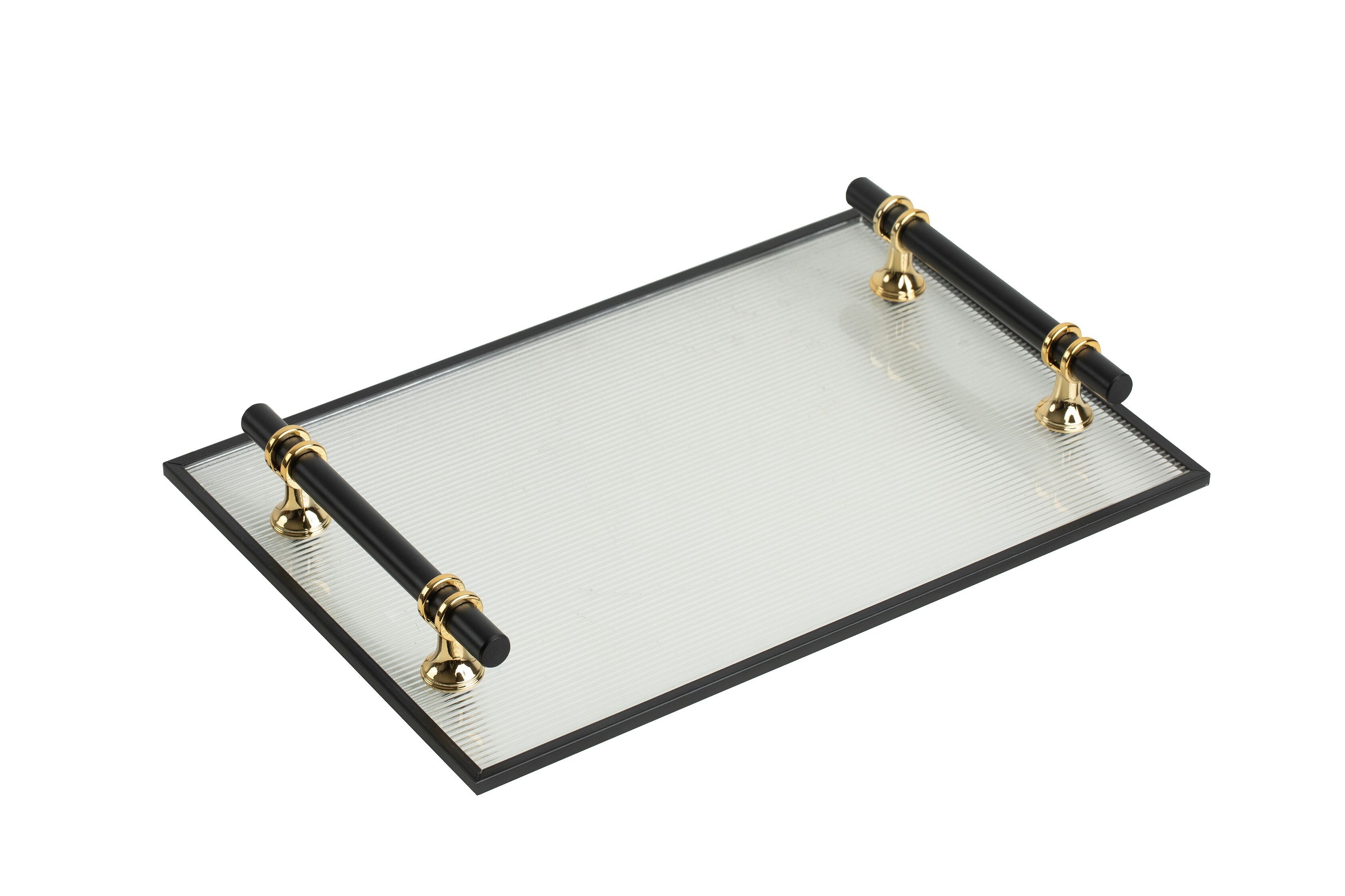 VASSOIO IN VETRO CON MANICI IN METALLO HM51113