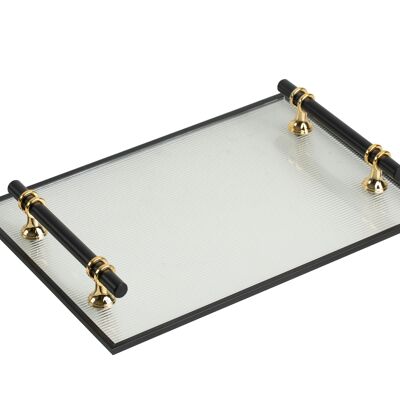 GLASS TRAY WITH METAL HANDLES 31X20X4CM HM51113
