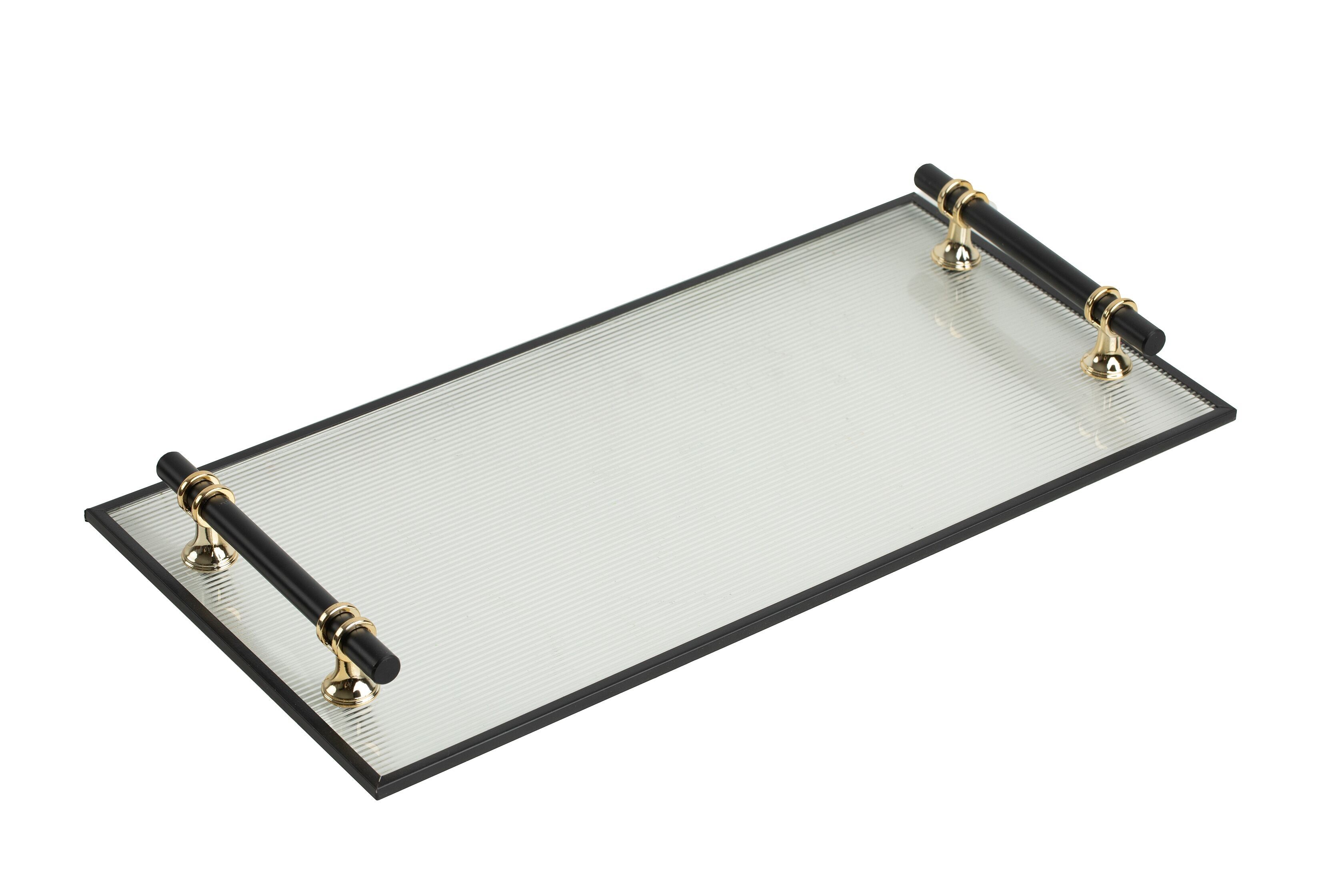 VASSOIO IN VETRO CON MANICI IN METALLO HM51114