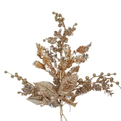 Cluster aus Blättern und goldenen Kugeln, 28 x 28 x 55 cm, HM91000