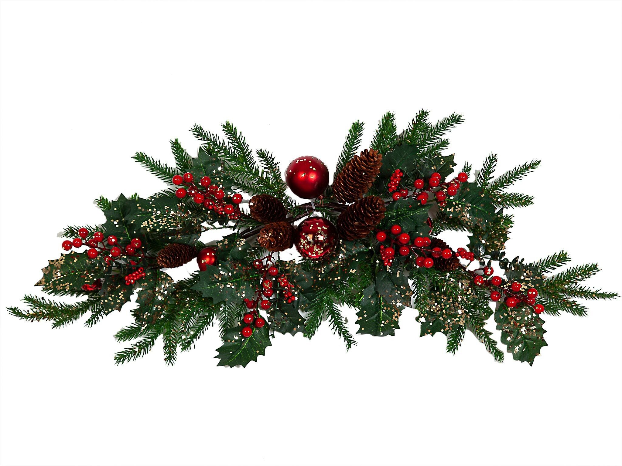 CENTRO ABETE CON PINE E PALLE ROSSE HM91040