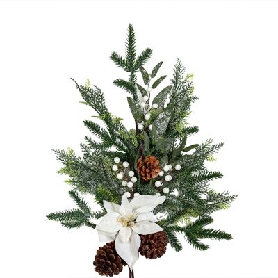 GRAPPE DE SAPIN FLEUR BLANCHE ET POMMES DE PIN 40X40X58CM HM91051