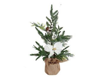 POT DE SAPIN AVEC FLEURS BLANCHES DE PÂQUES 35X35X60CM HM91052