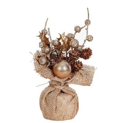 POT DE NOËL AVEC BOULES ET POMMES DE PIN 8X8X22CM HM91094