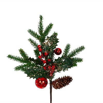 BRANCHE DE SAPIN AVEC ANANAS ET BOULES ROUGES 25X25X40CM HM91043