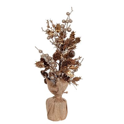 CHRISTMAS POT WITH BALLS AND PINE CONES 8X8X43CM HM91096