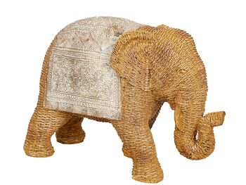 FIGURINE ÉLÉPHANT EN RÉSINE ROTIN 29,5X12,5X20,5CM HM102205