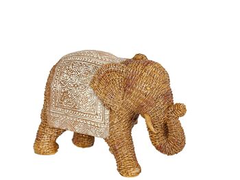 FIGURINE ÉLÉPHANT EN RÉSINE ROTIN 17,5X7X12CM HM102206