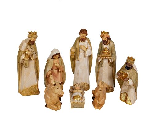 SET 8 PCS NACIMIENTO C/REYES RESINA 8X8X25CM HM192540