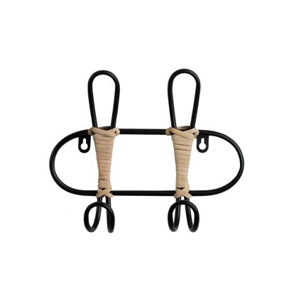 2P WALL HANGER. METAL/RATTAN BLACK HM302004