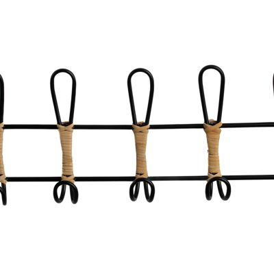 5P WALL HANGER. METAL/RATTAN BLACK 61X8X21CM HM302006