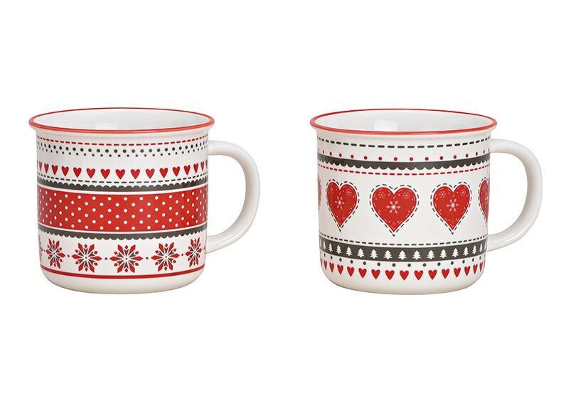 Mug country house decor made of porcelain white, red 2-fold, (W/H/D) 13x9x9cm 355ml