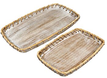 SET 2 PLATEAUX RECT BOIS/ROTIN 42X25X4CM HM311112