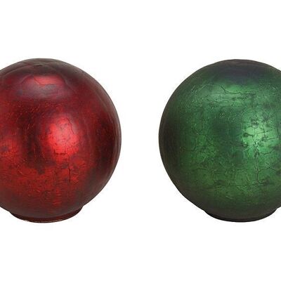 Bola de exhibición de vidrio rojo, verde doble, (An / Al / Pr) 13x12x13cm