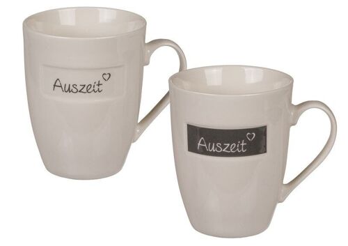 Becher Auszeit aus Porzellan Weiß 2-fach