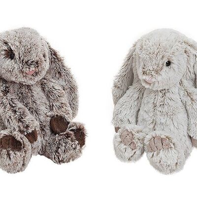 Bunny in beige / brown made of plush, 2 assorted, 23 cm